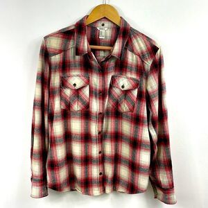 Forever21 |plaid button down shirt Med Red / orange / black